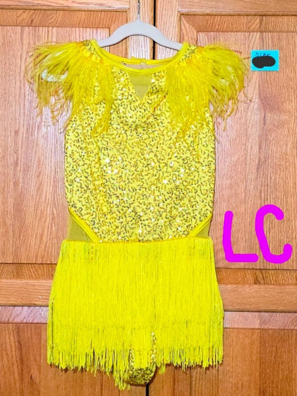 Weissman Yellow Sequin Fringe Feather Costume LC Child Jazz Tap + Hairpiece